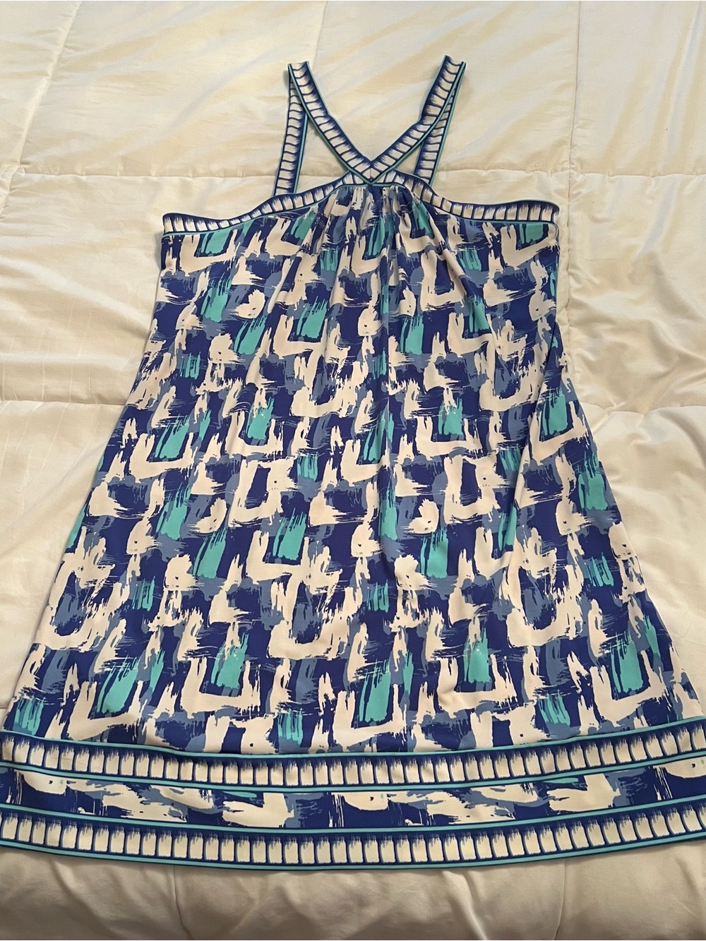 BCBGMaxAzria Blue & Teal Abstract Print Top